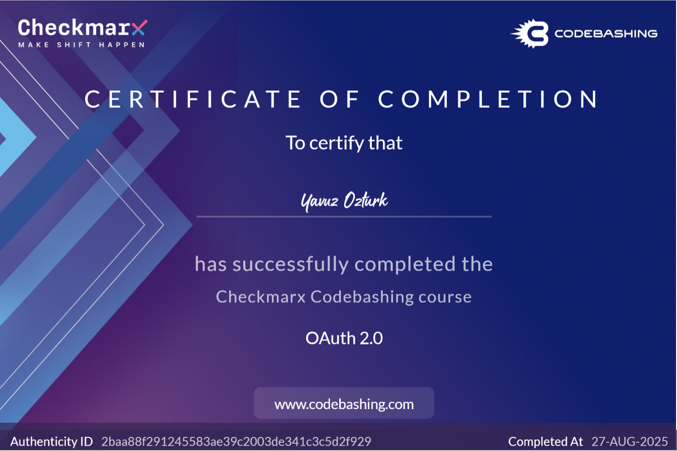 Visuel du certificat OAuth 2.0