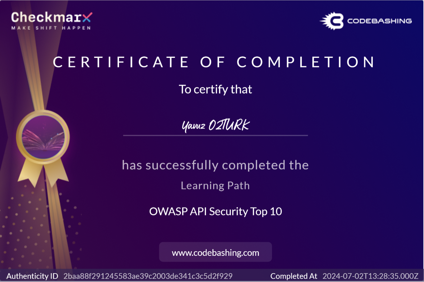 Visuel du certificat OWASP API Security Top 10